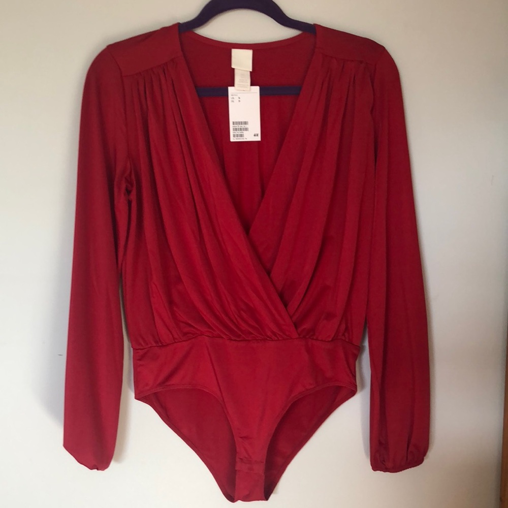 Red blousy bodysuit NWT